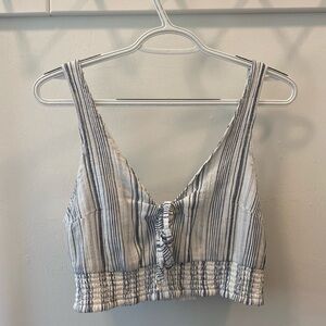 Abercrombie & Fitch Cropped Blue & White Striped top with keyhole Size Medium